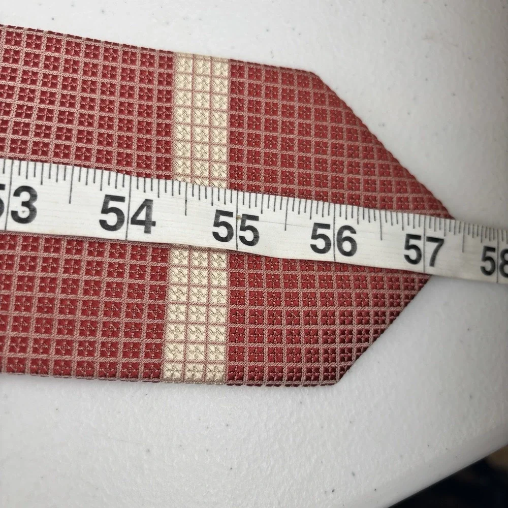 Ben Silver Charleston English Silk Tie‎ Necktie Burgundy Beige Stripe Geometric